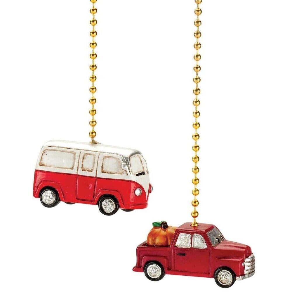 Red Pickup Truck Camper Van Fan Pulls Novelty Retro Vintage Style Chain 2-Pc NEW